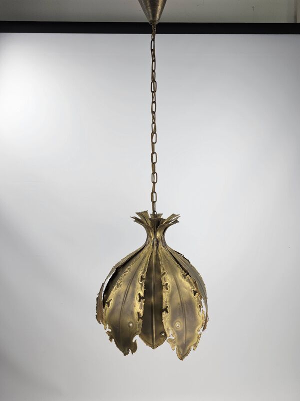 Svend Aage Holm Sørensen lampe à suspension feuilles de cuivre brutaliste