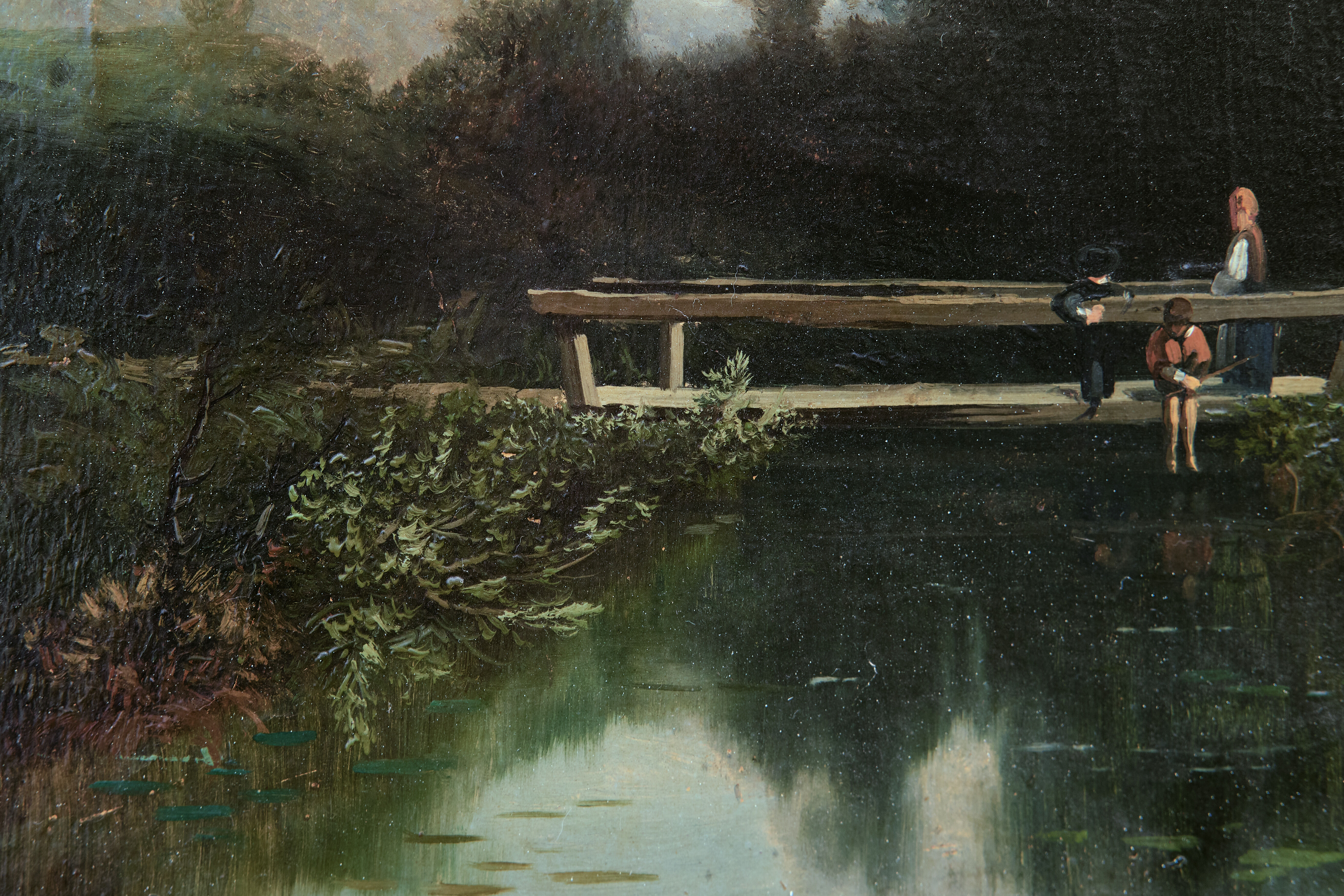 <paysage avec des ponts et des gens>, peintre italien du 19ème siècle