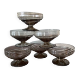6 vintage glass ice cream or fruit cups or trou normand in blown brown glass.