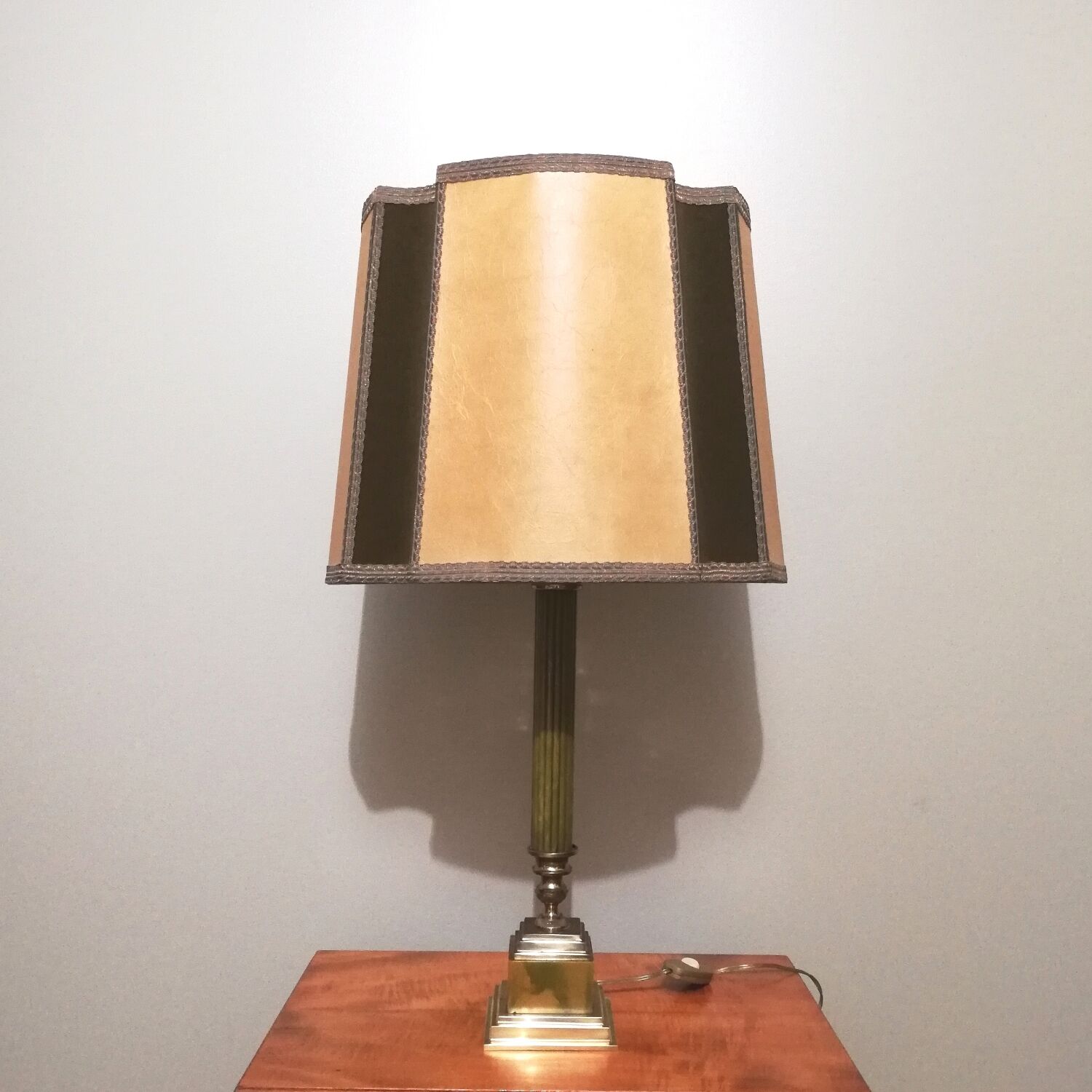 Vintage lamp with wove paper lampshade and velvet