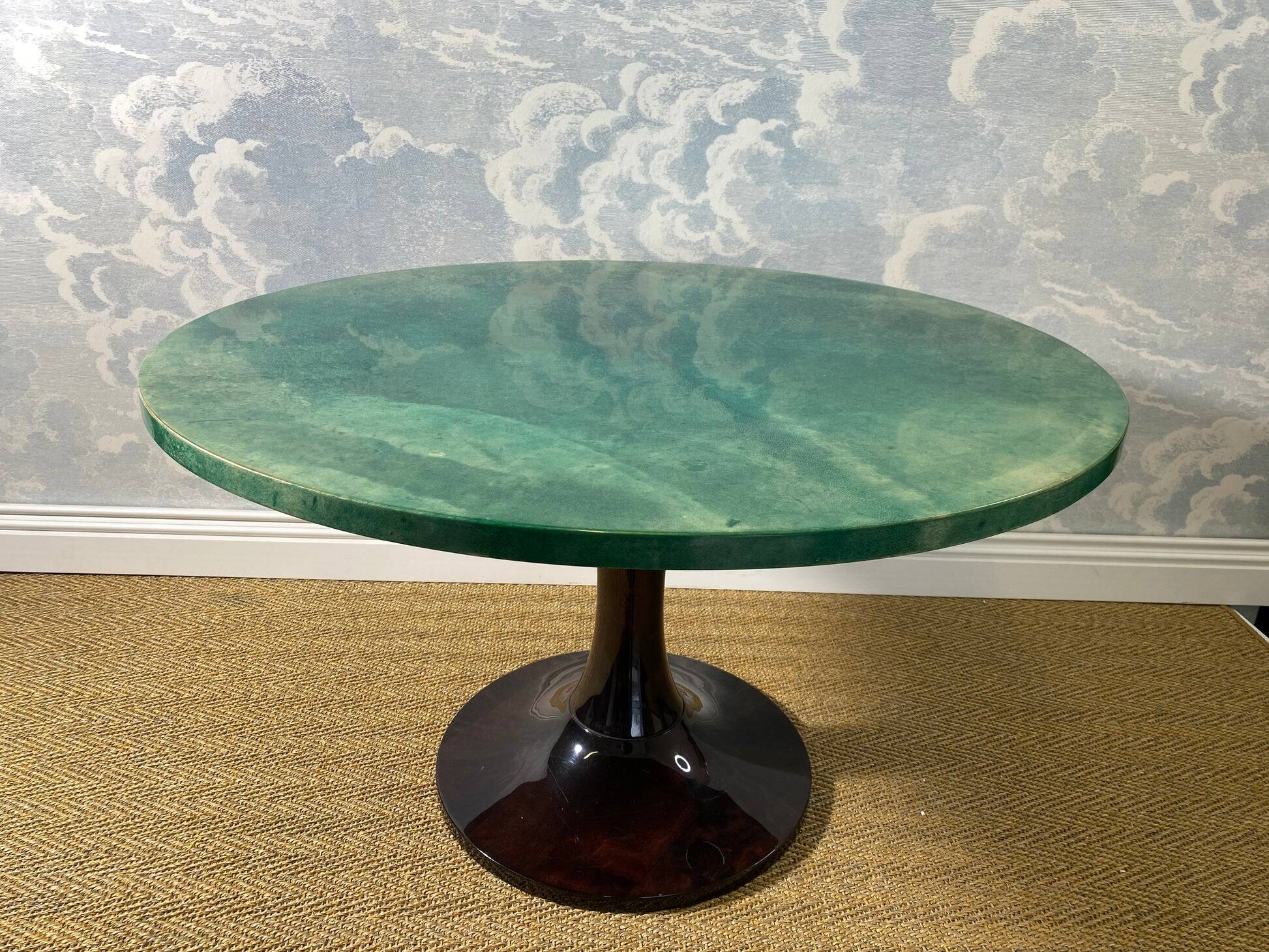 Rare coffee table! Green lounge table by Aldo Tura on a tulip base, Italy, 1950s.