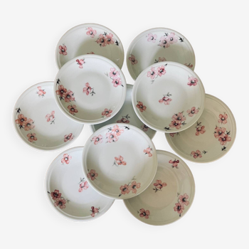 10 porcelain dessert plates with floral pattern