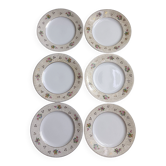 Set of 6 flat plates Salins model Simone beige with flowers.