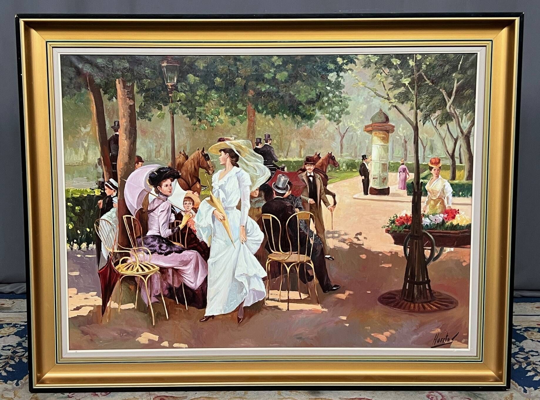 "In the park" Belgian oil painting signed.