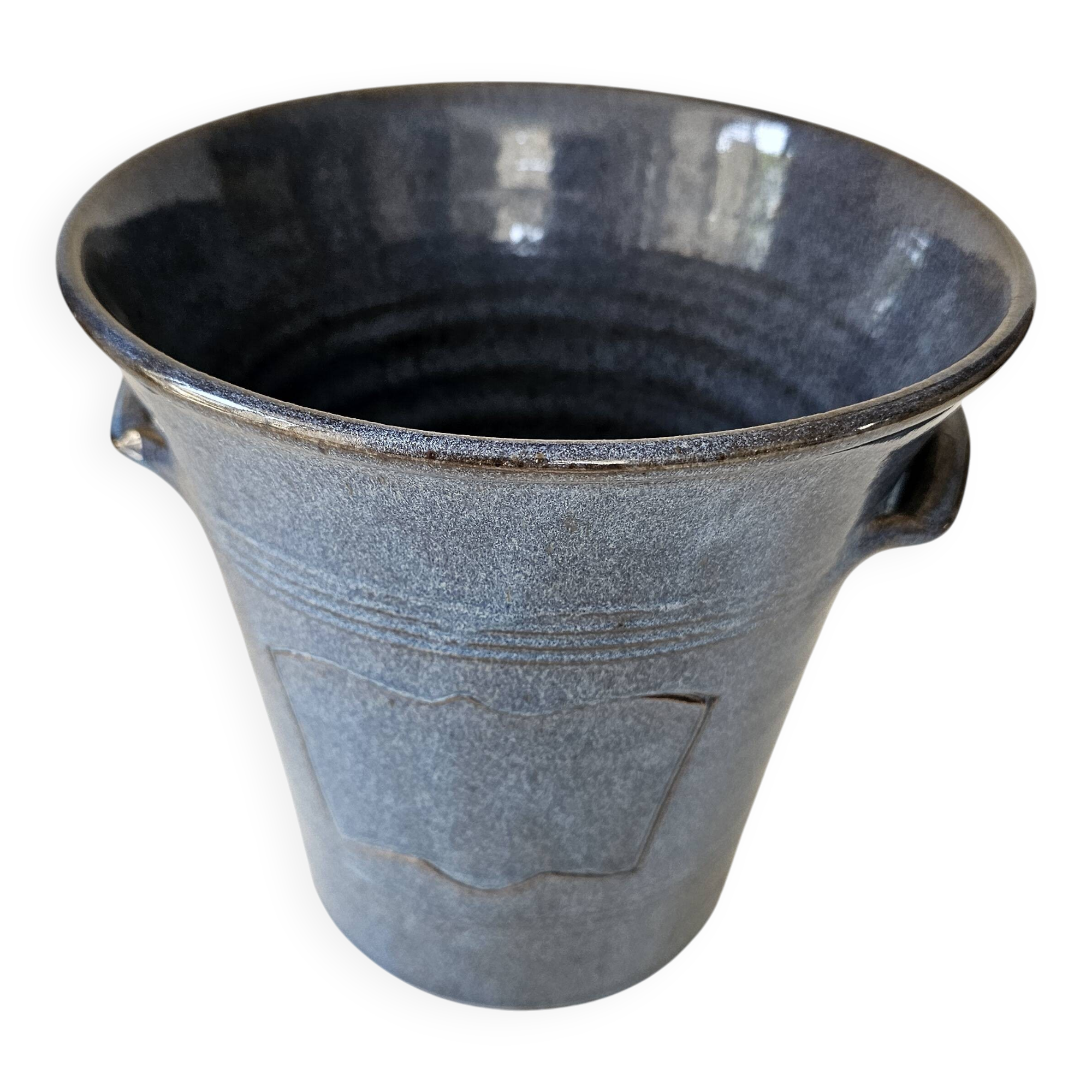 Blue glazed ceramic ice bucket for champagne and wine