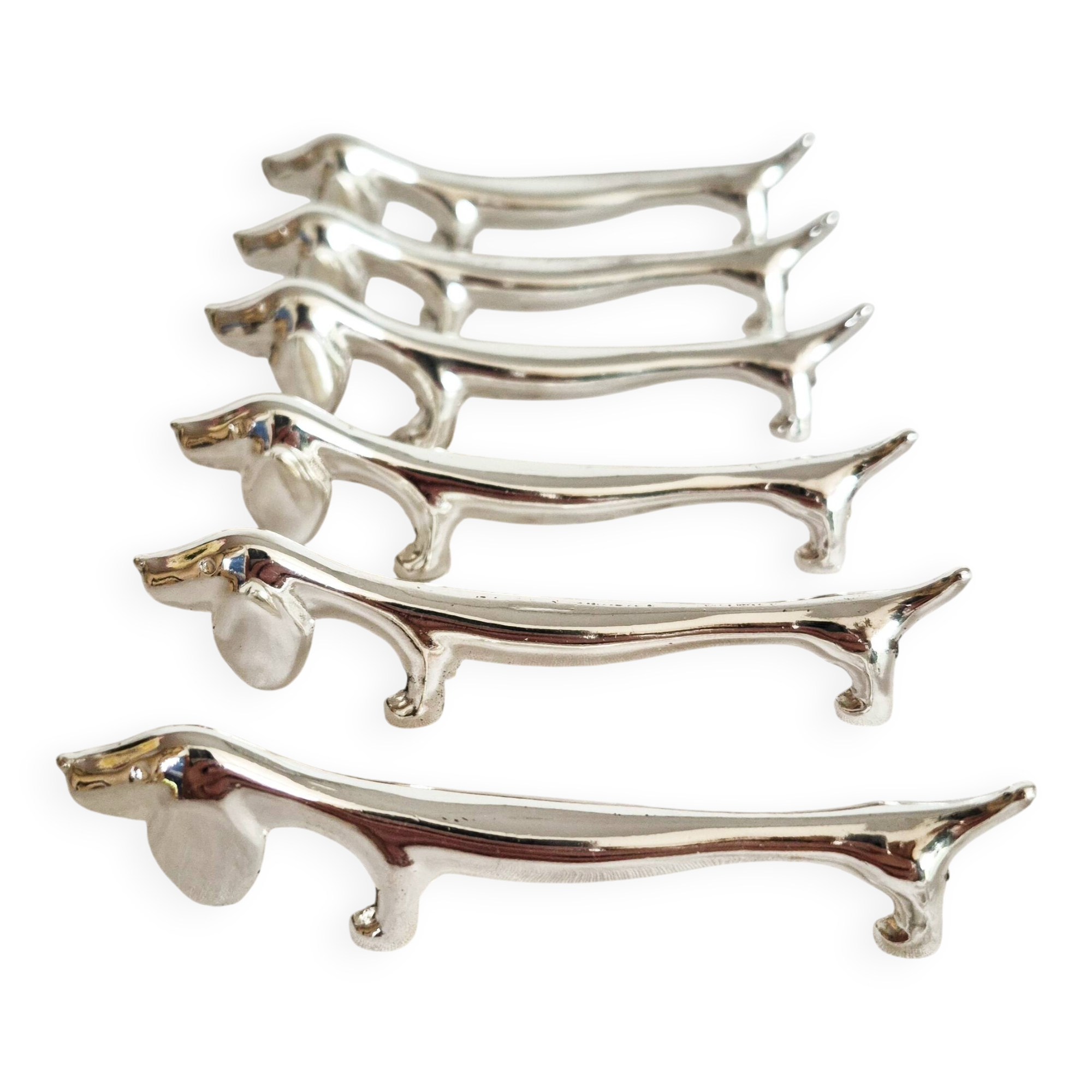 Silver-plated metal dachshund knife rest, 1950s
