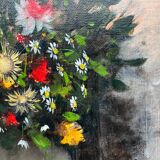 HST painting "Bouquet of wild flowers" signed Serge Cucca (1946) + frame