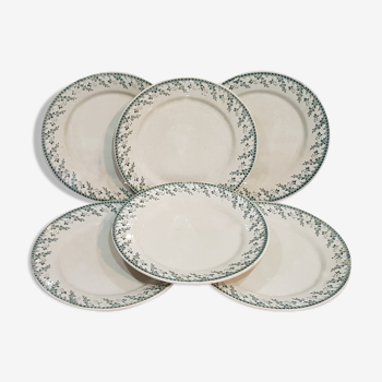 Set of 6 flat plates in opaque porcelain of Gien model Montigny, iron earth.