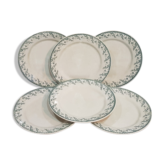 Set of 6 flat plates in opaque porcelain of Gien model Montigny, iron earth.