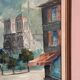 Huile sur toile du milieu du siècle – « Scène de ville » par WB, signée, vintage et encadrée 40×47cm