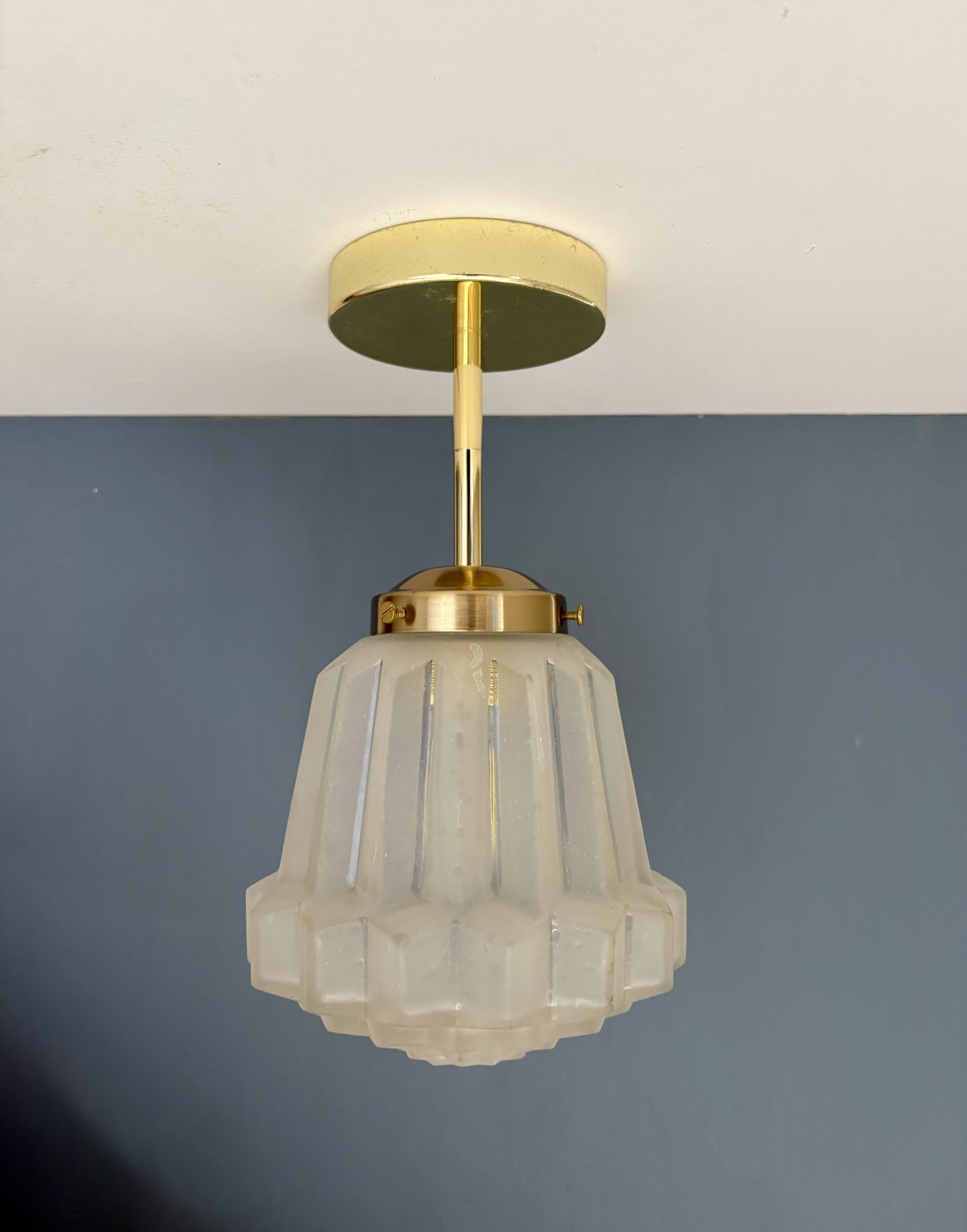 Pendant / Ceiling light with vintage art deco globe in frosted glass