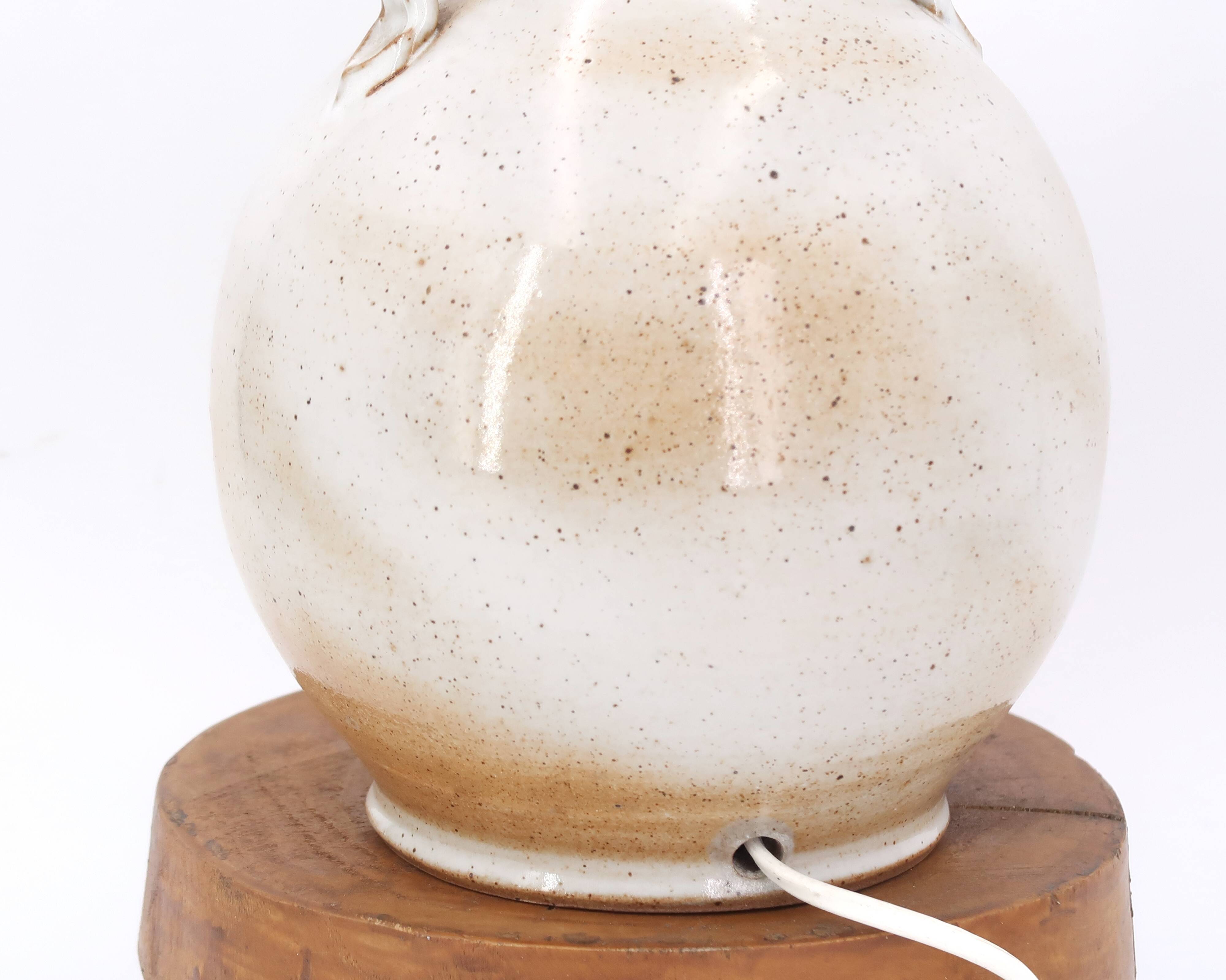 Beige marsh sandstone lamp with handles, brown lampshade