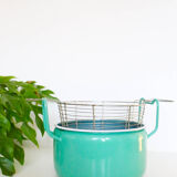 Enamelled metal fryer, pale green, vintage