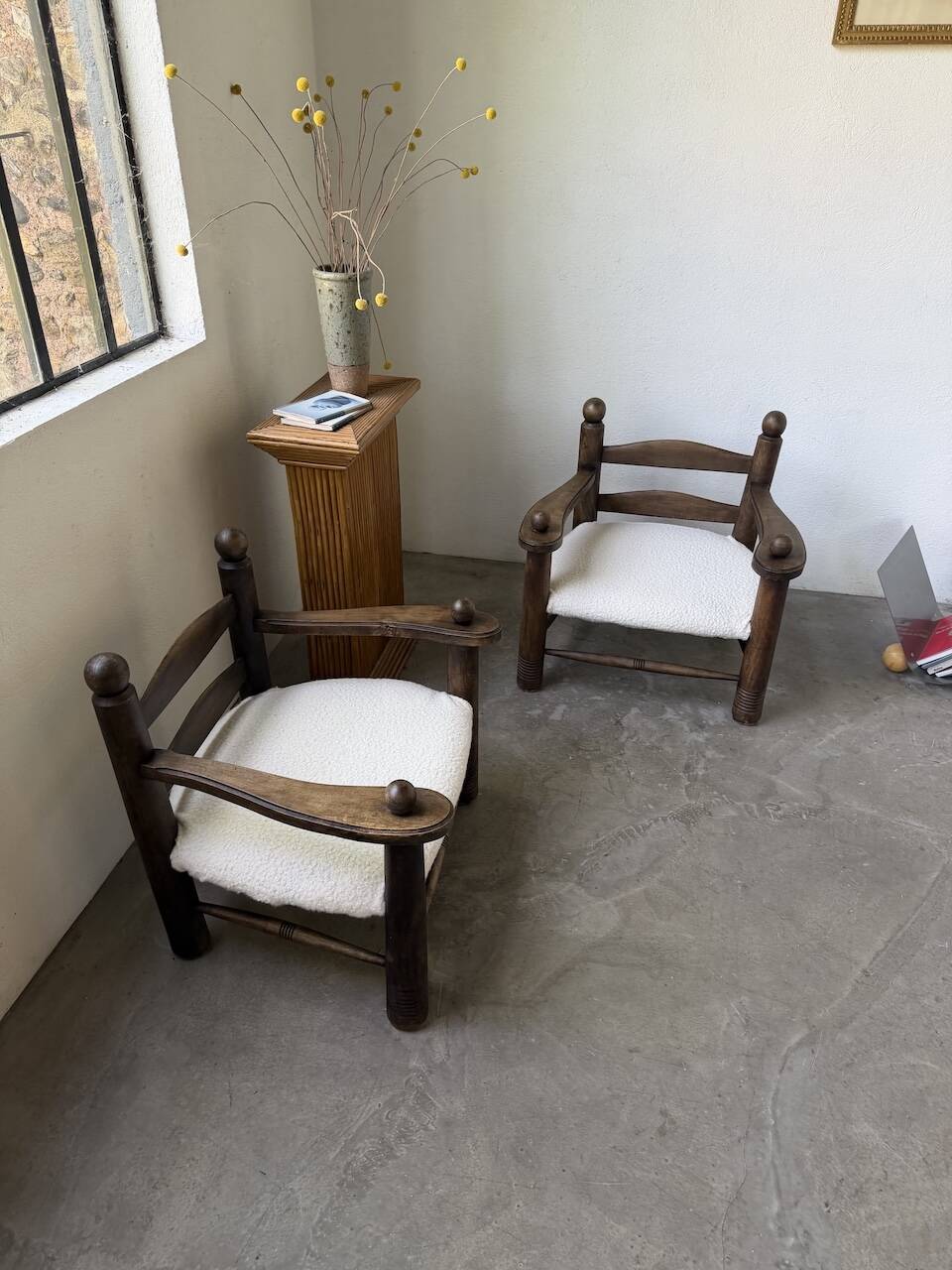 Pair of Dudouyt armchairs from the 1950s, oak.