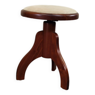 Adjustable piano stool in oak and beige fabric