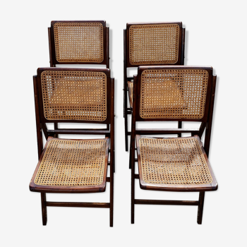 Set de 4 chaises vintage pliantes bois et cannage