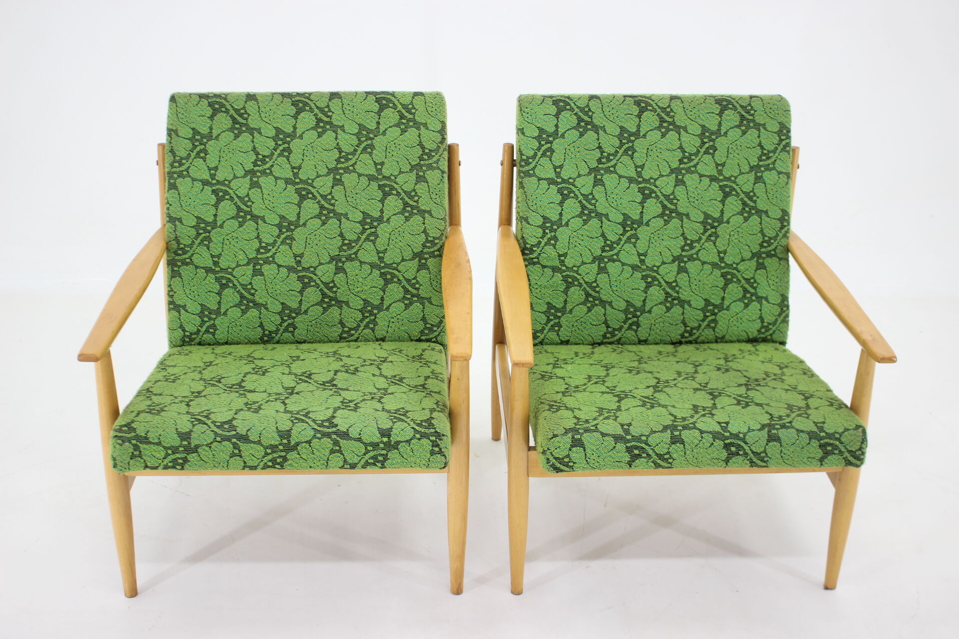 Pair of beech armchairs by ton ,czechoslovakia, 1960
