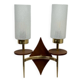 Wall lamp in brass, wood and vintage white tulip glass decoration lamp-7159