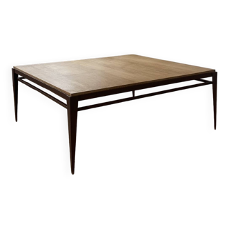 Square steel/oak coffee table.