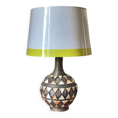 LAMPE Artisanale VINTAGE Poterie et Métal Argenté