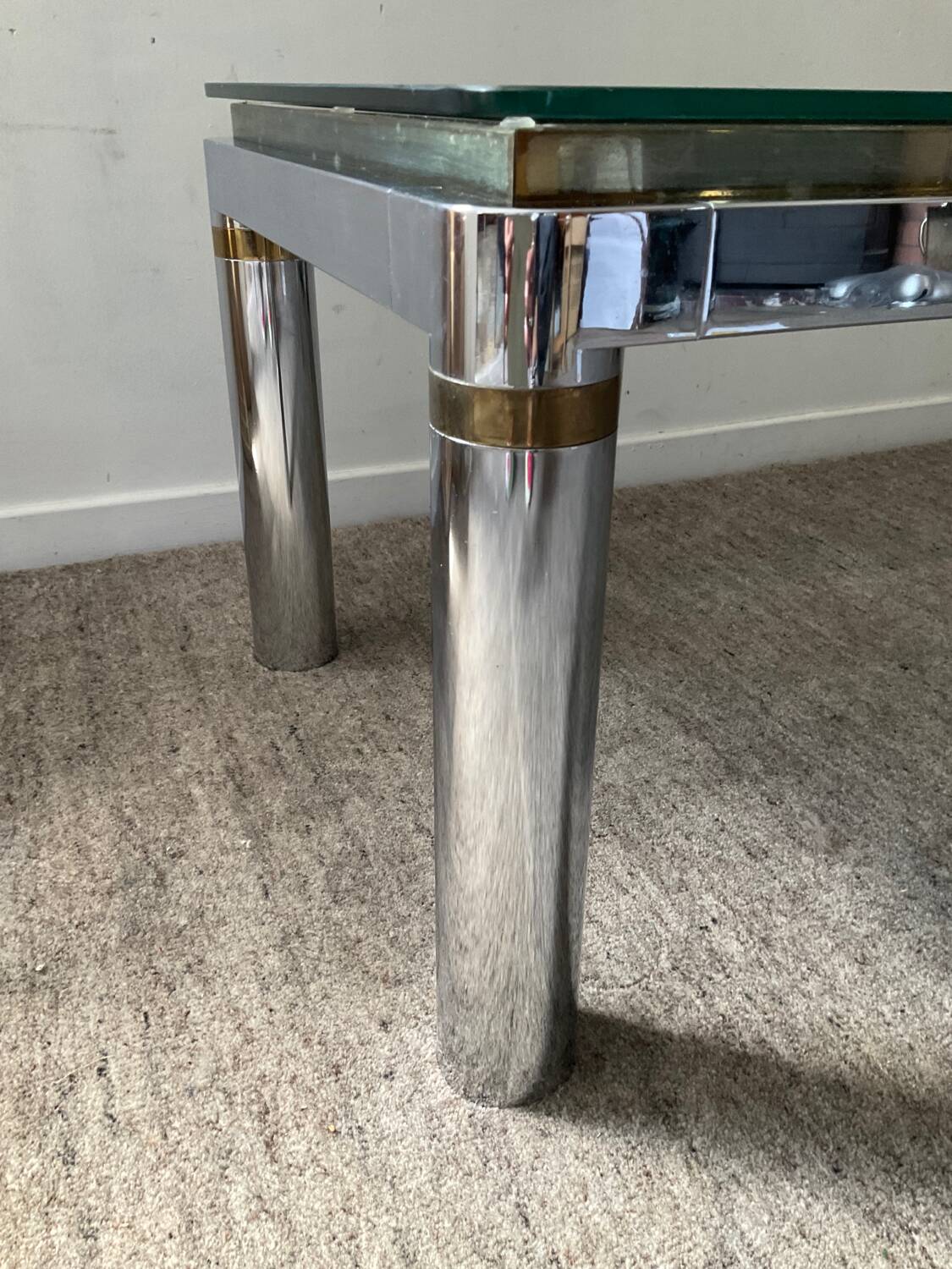 Vintage coffee table in brass and chrome metal from the 70s