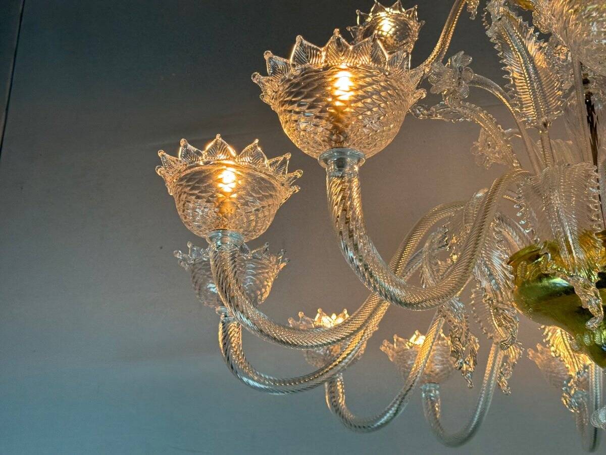 Murano Glass Venetian Chandelier, Colorless, Three Levels of Light