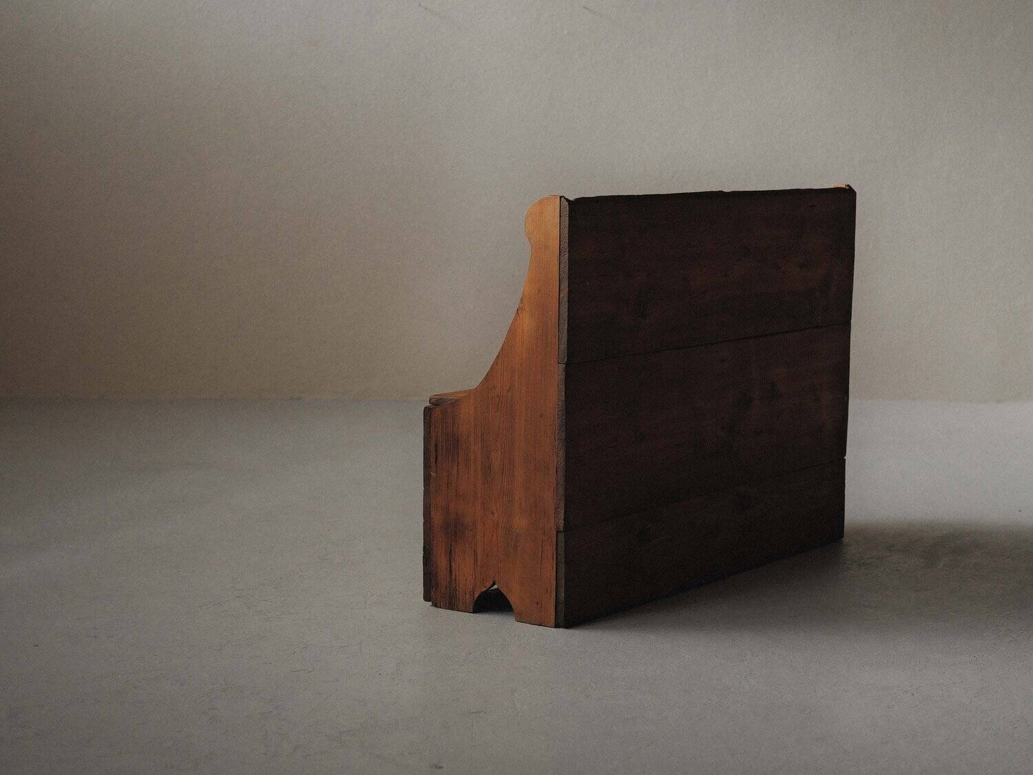 Larch and solid pine storage bench, Folk Art, Savoy, 1950
