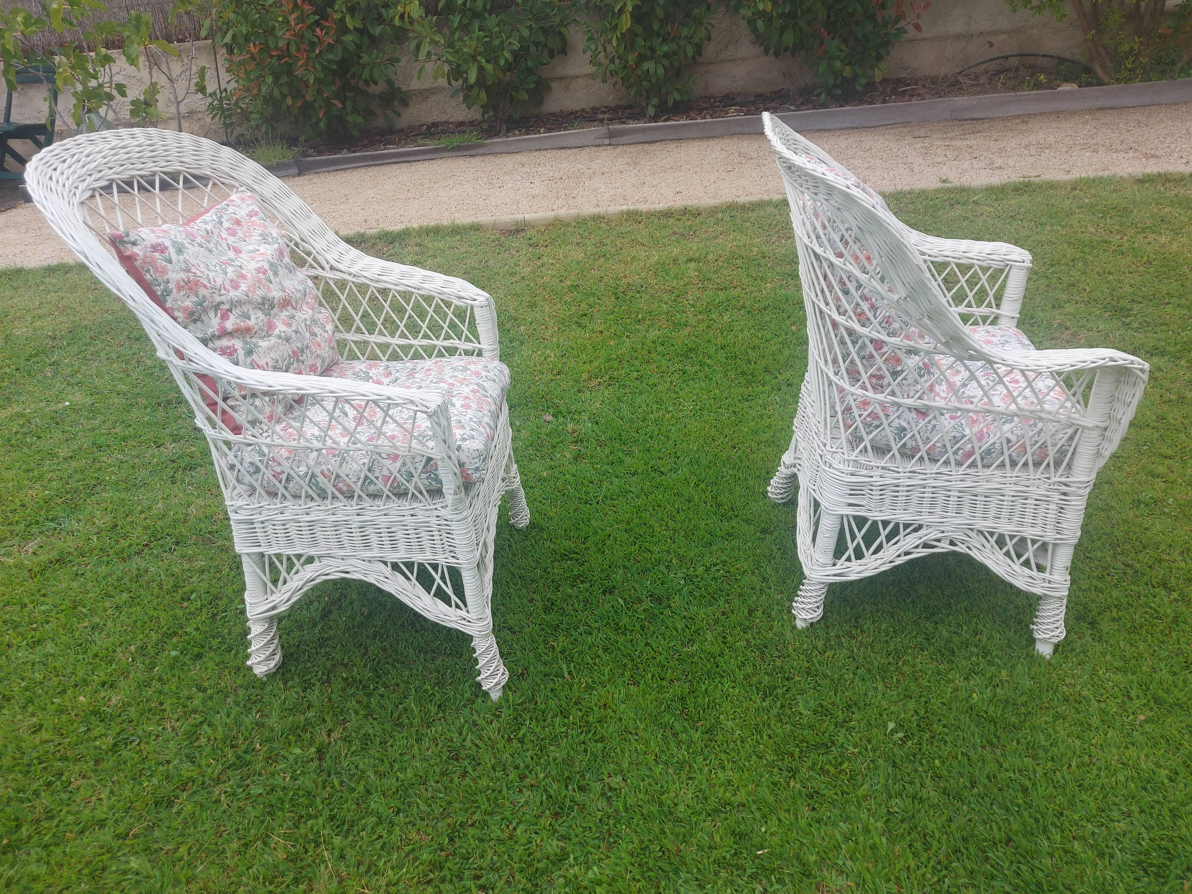 Rattan armchairs, white lacquered