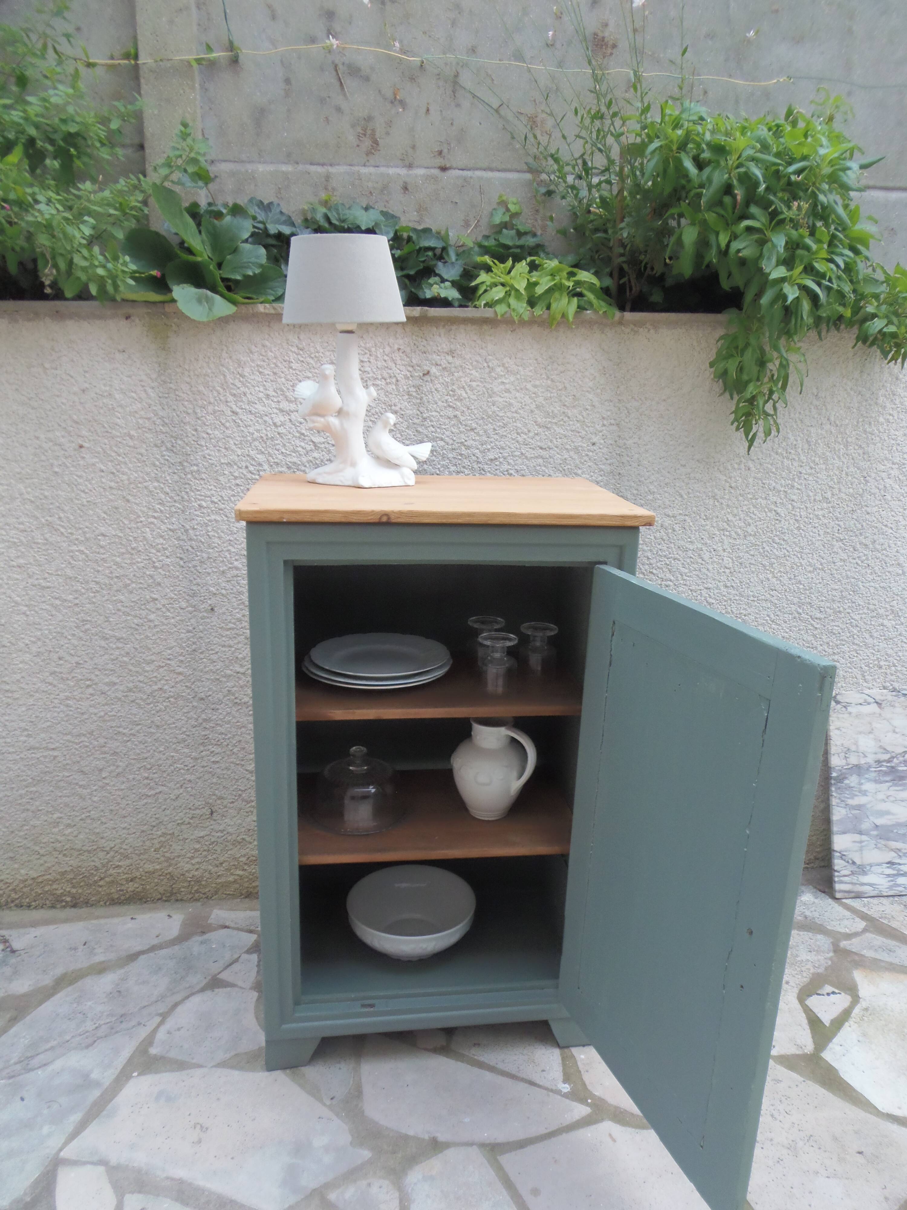 Vintage jam jar enhanced in smoky green, wooden tray.