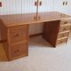 Rare vintage desk Ash and woven rattan - Large top - 6 drawers - Functional desk