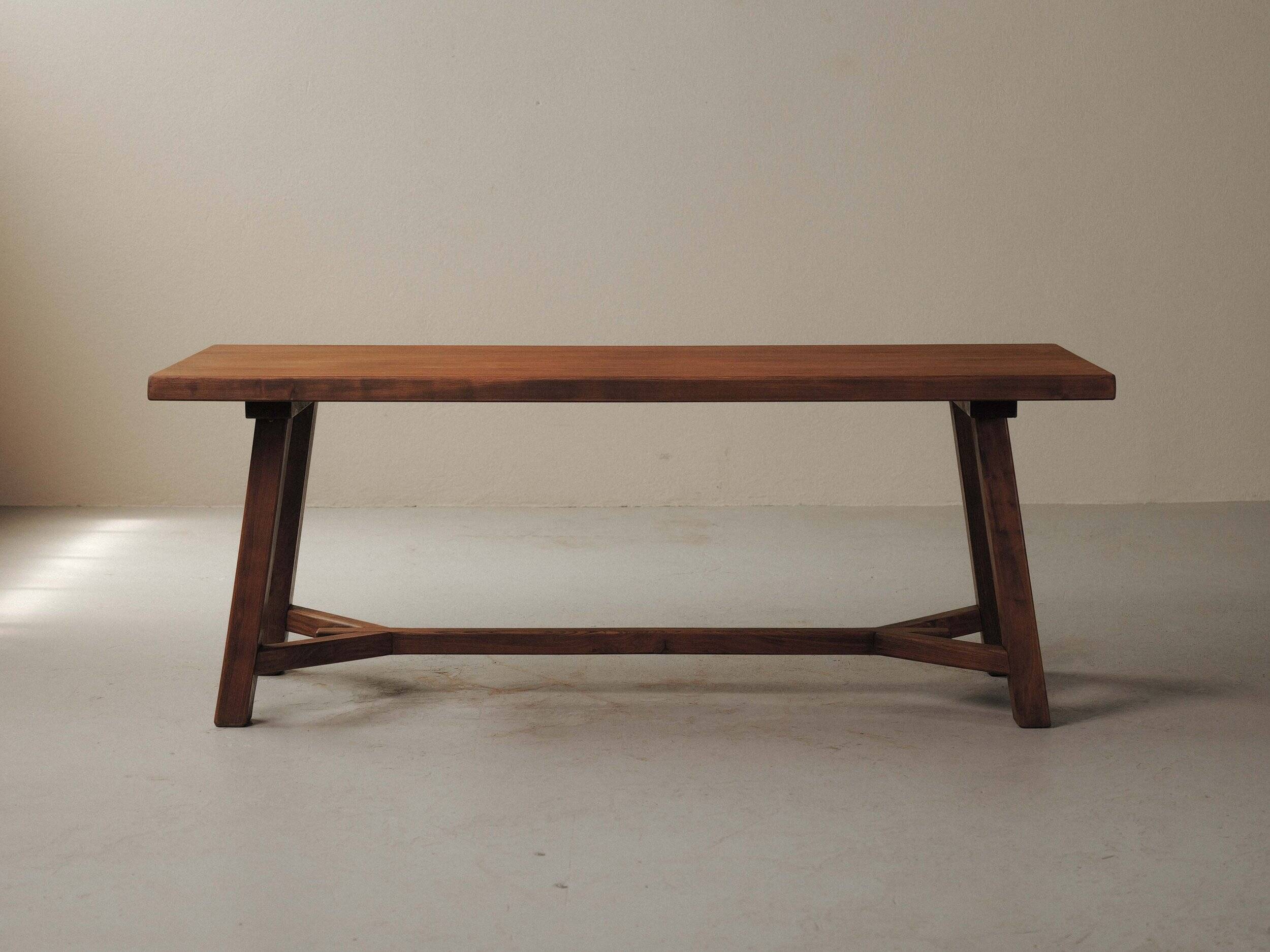 Large handcrafted oak table, France, circa 1970.