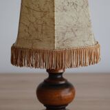 Vintage Italian table lamp in turned wood and leather lampshade
