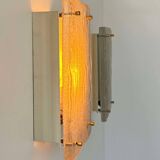 Pair of vintage sconces, molded frosted glass, Murano Italy 1970
