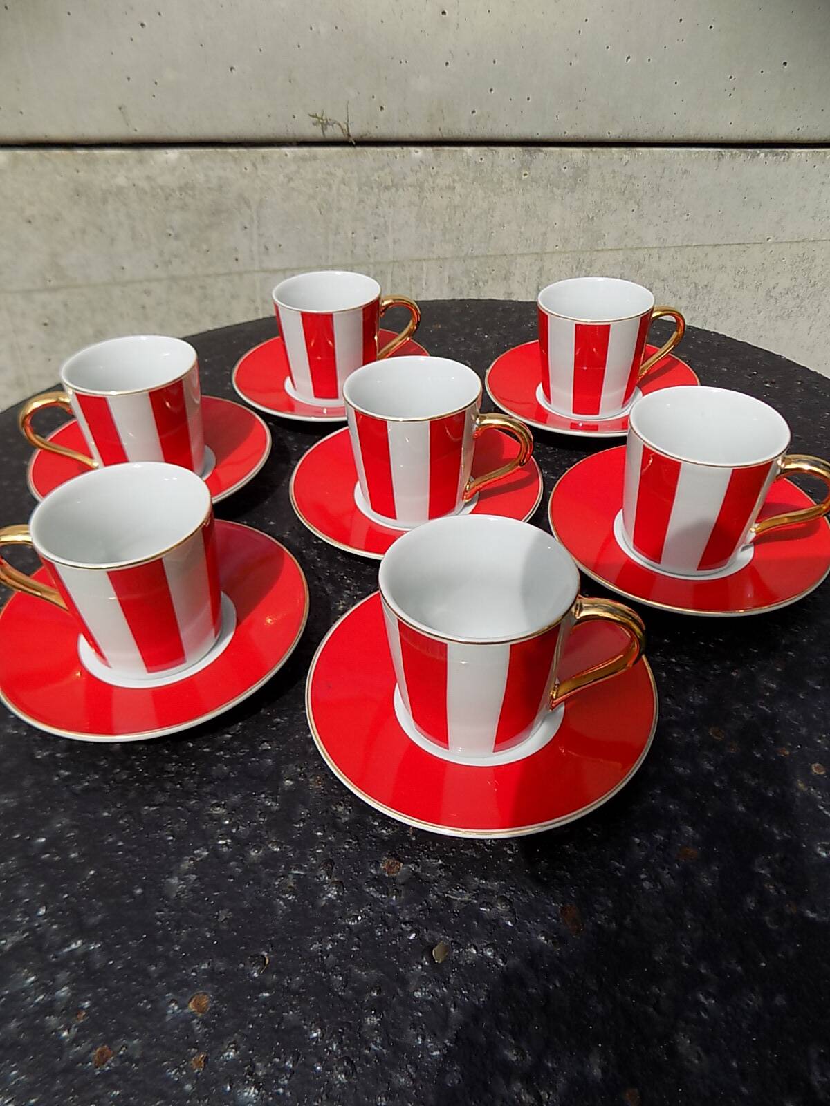 Striped cups and saucers