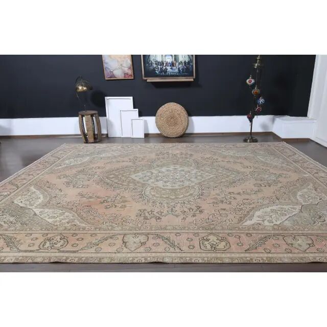 1970s Vintage Persian Handmade Wool Cotton Orange Area Rug 285x381