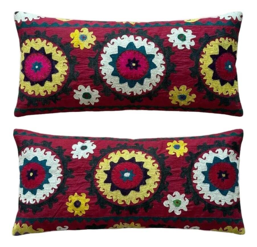 Set of 2 vintage embroidered cushion covers 38x79 cm
