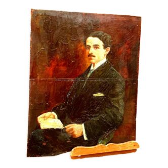 Antique painting signed Giordani Portrait Marcel Proust, oil painting on panel