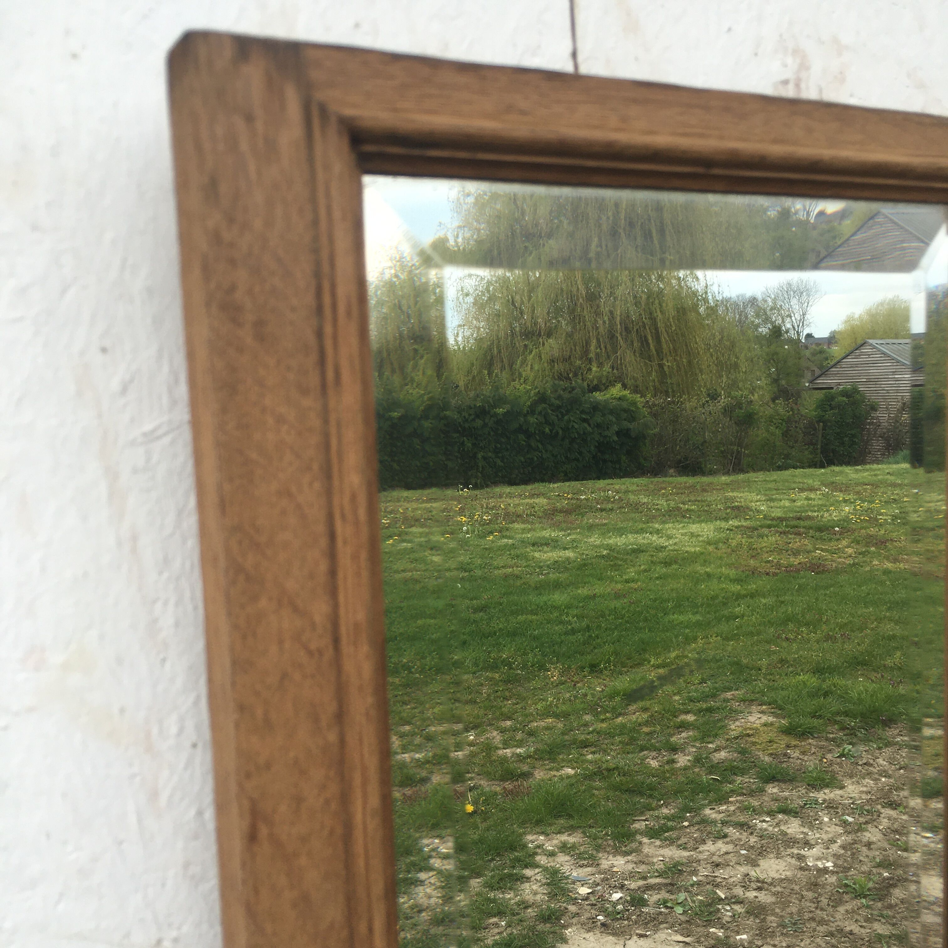 Bevelled mirror oak frame 55x35cm