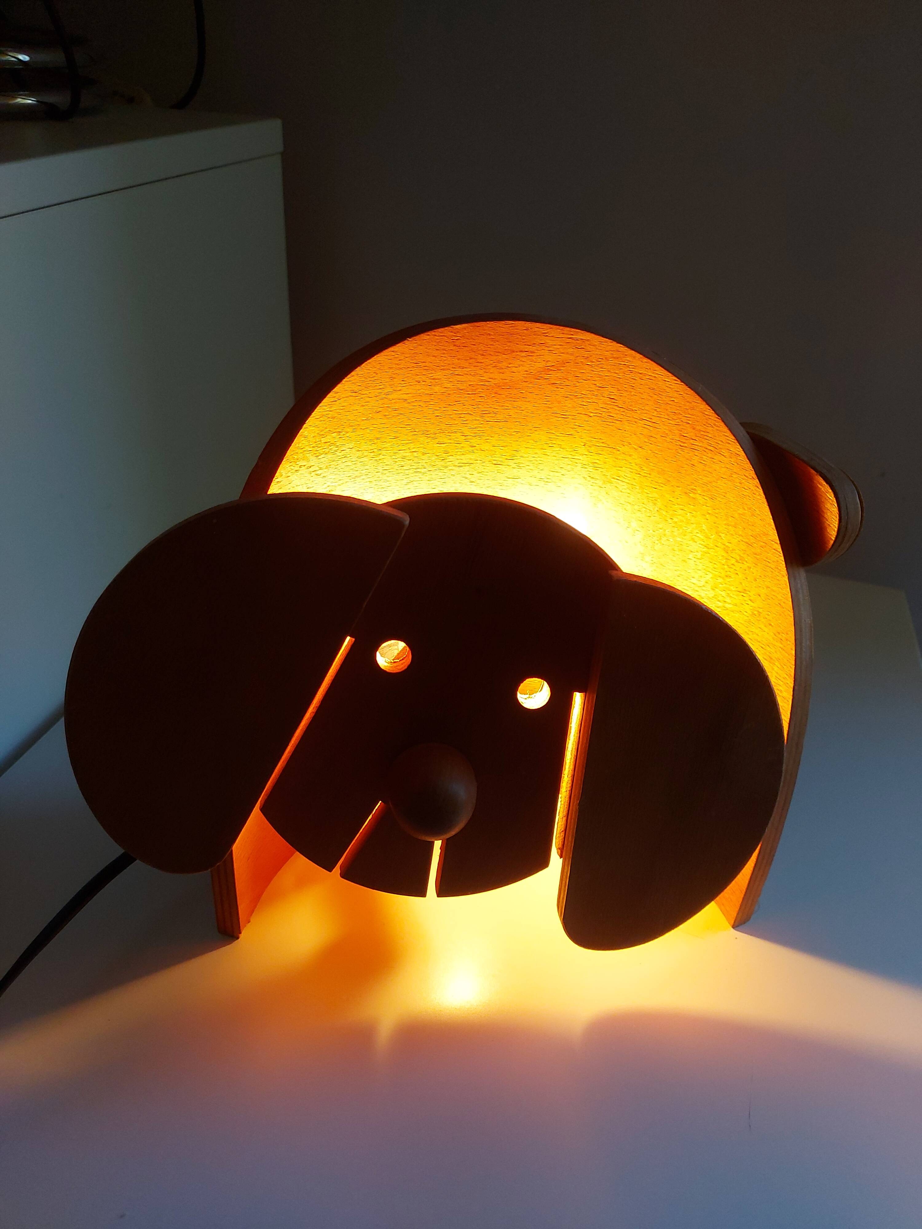 Vintage 80's wooden dog lamp, raison, france