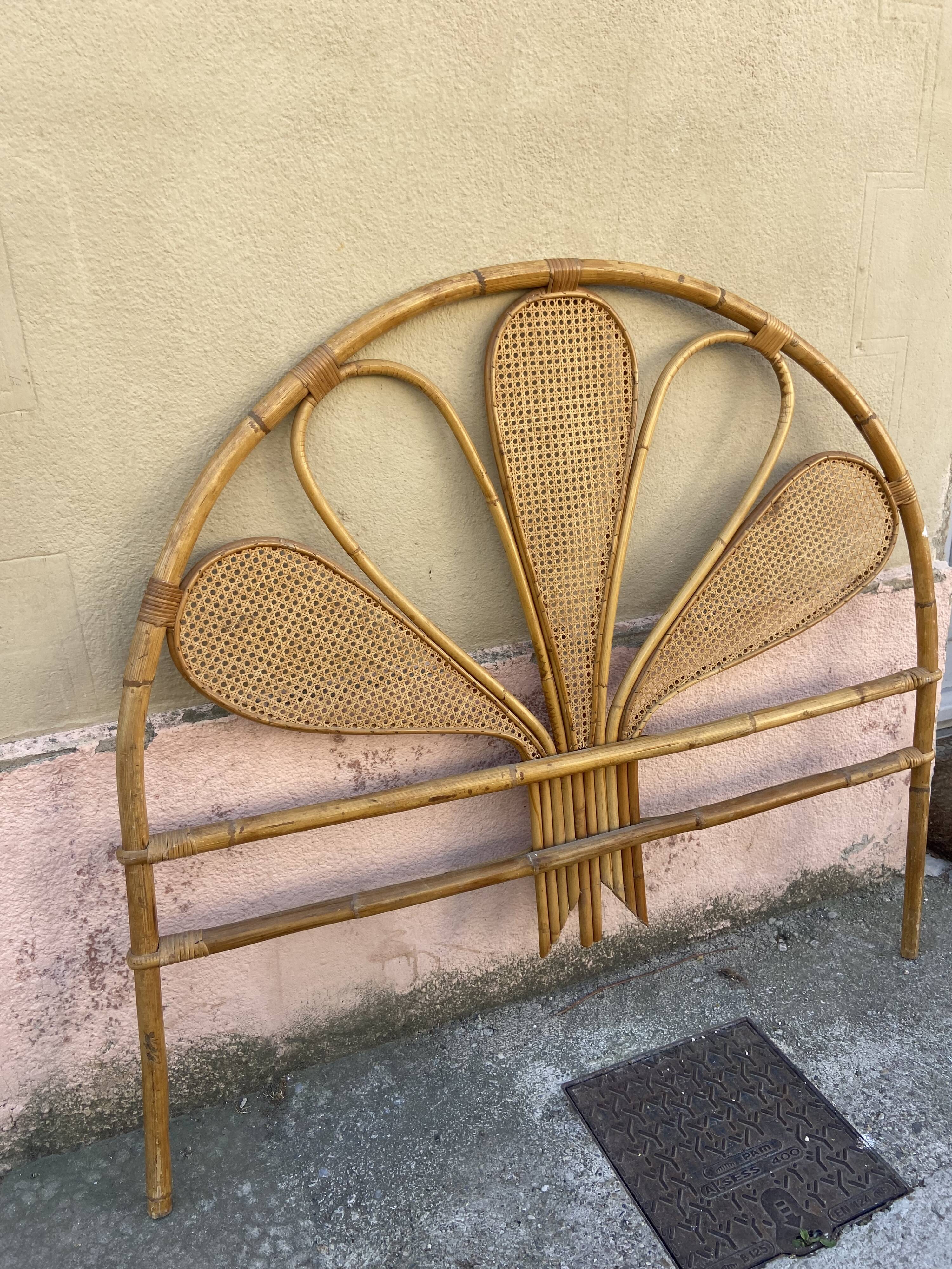 Headboard 2 people in rattan and vintage cannage