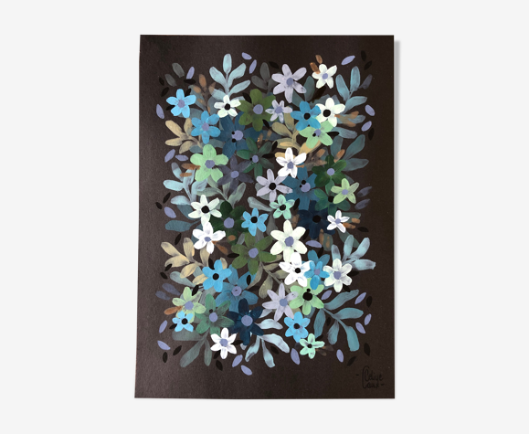 Peinture fleurs bleues