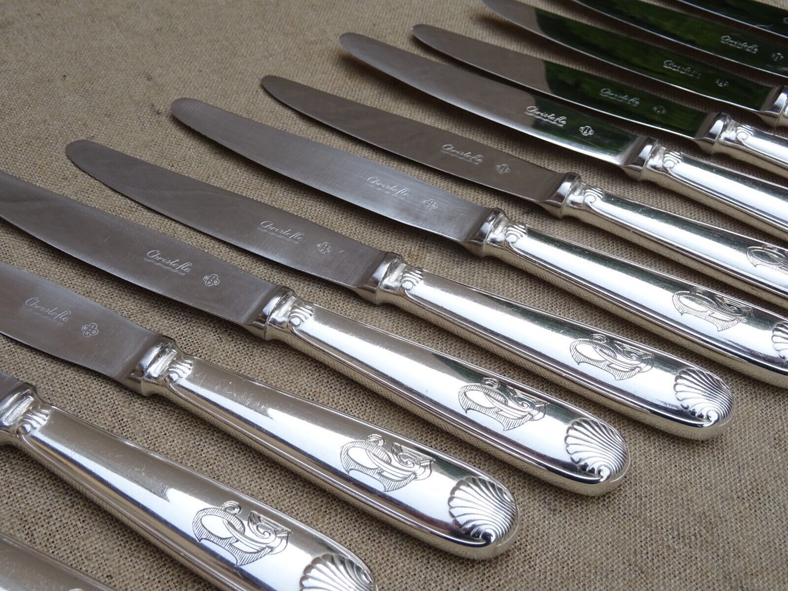 12 entremets Christofle  knives silver metal stainless steel blade model Vendome