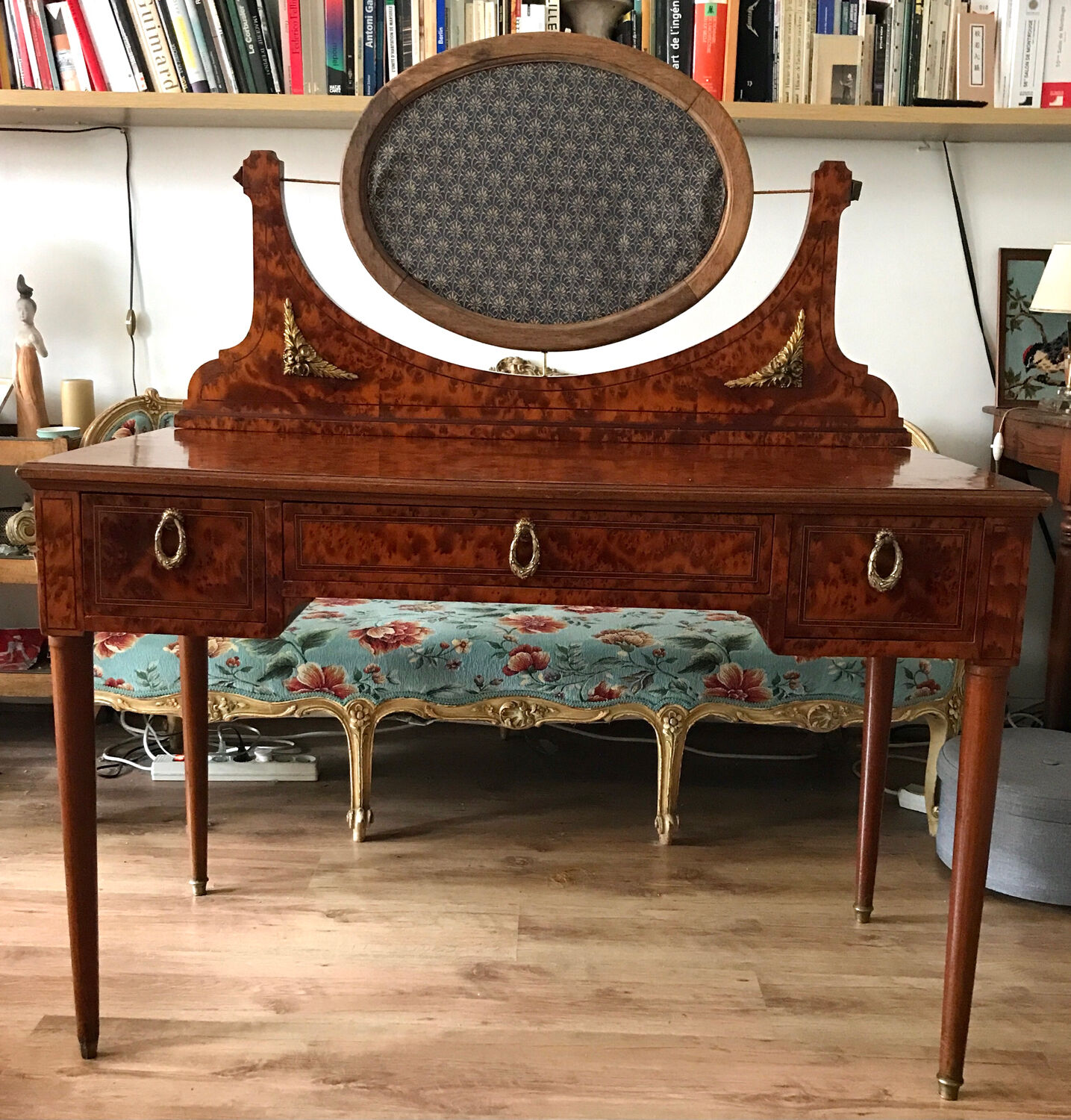 Desk in elm burl and bronze