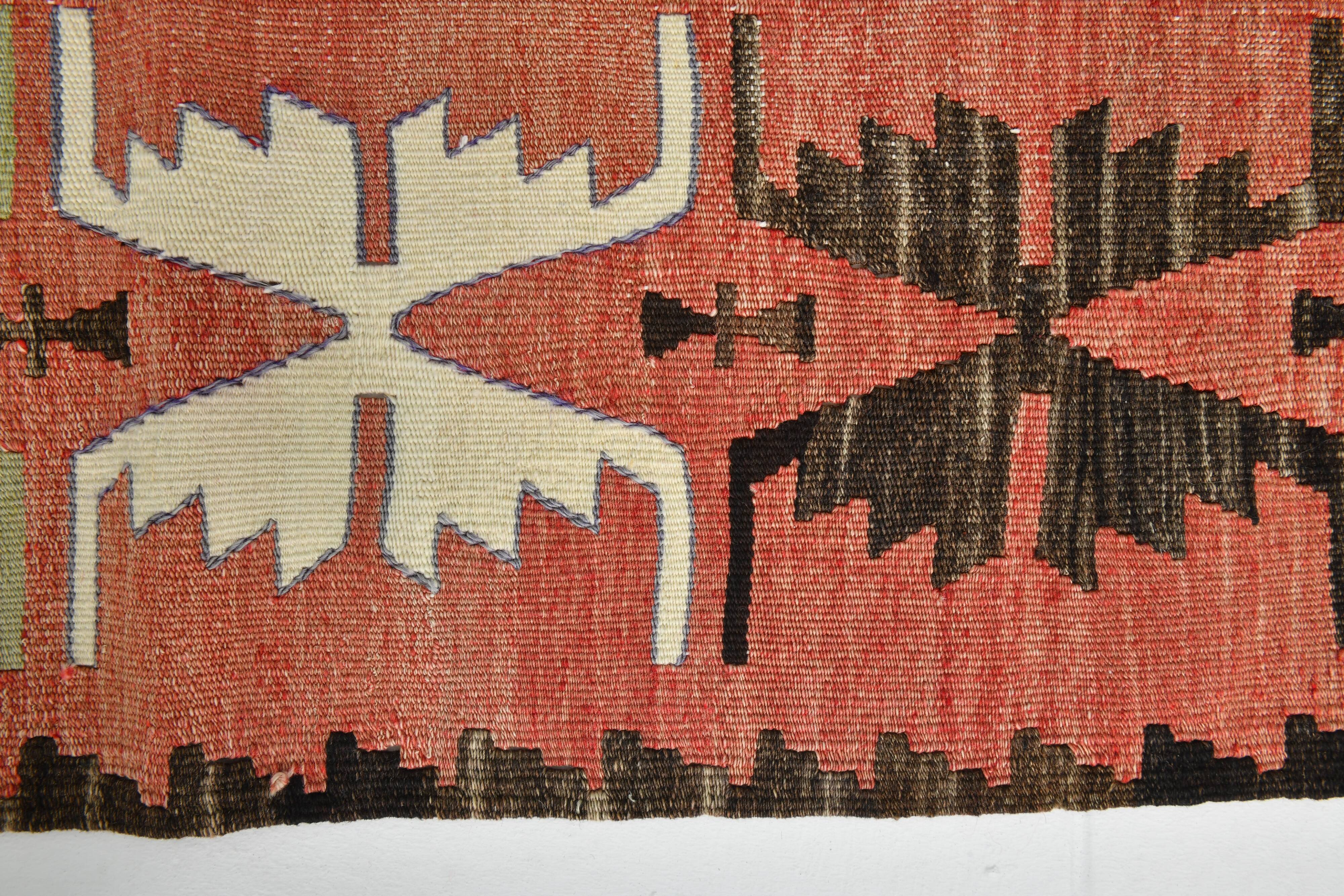 4x6 Red & Green Geometric Persian Kilim Rug, 132x194Cm