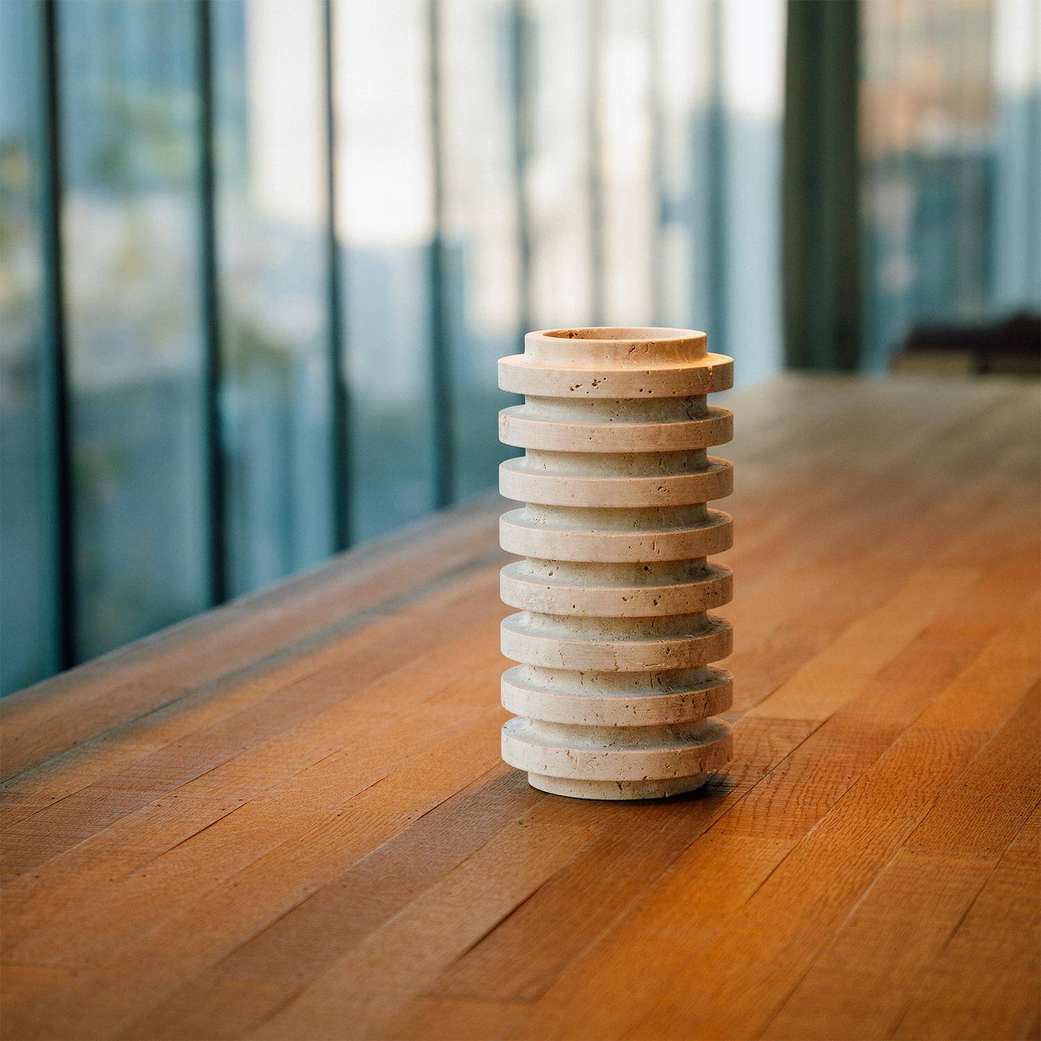 Layered travertine vase