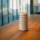 Layered travertine vase