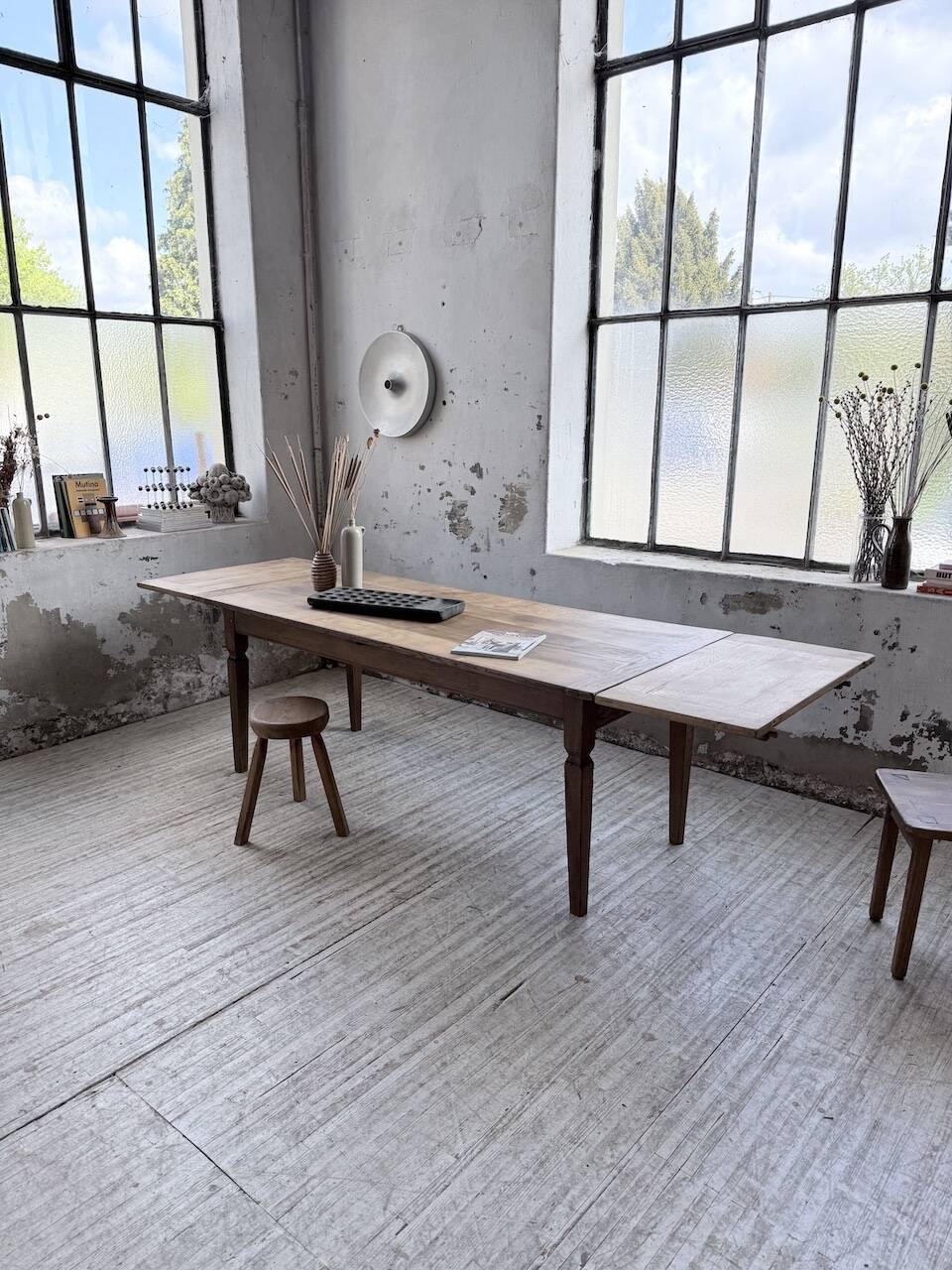 Solid oak farmhouse table with extensions (190-280cm) 1950