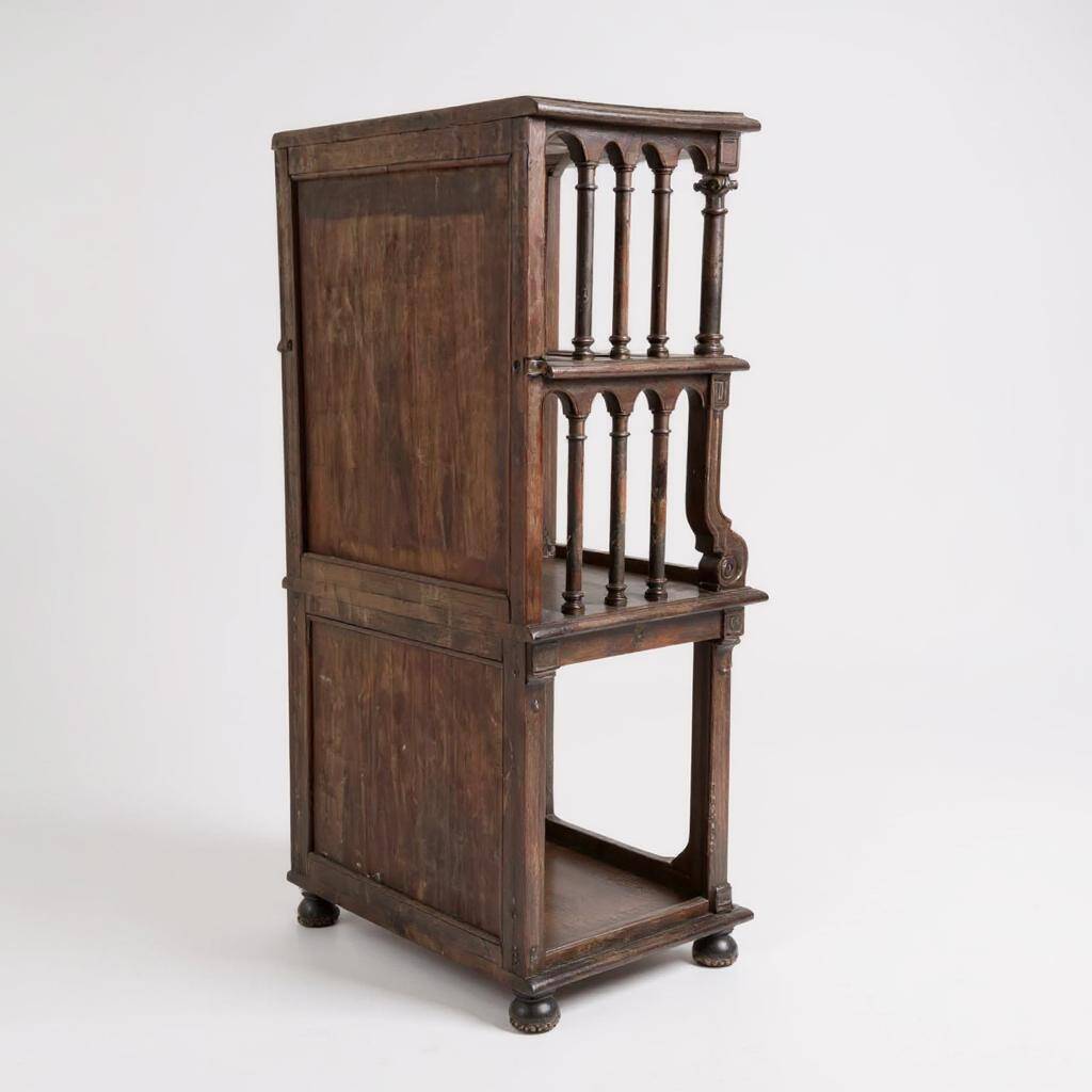 Glass-fronted walnut shelf