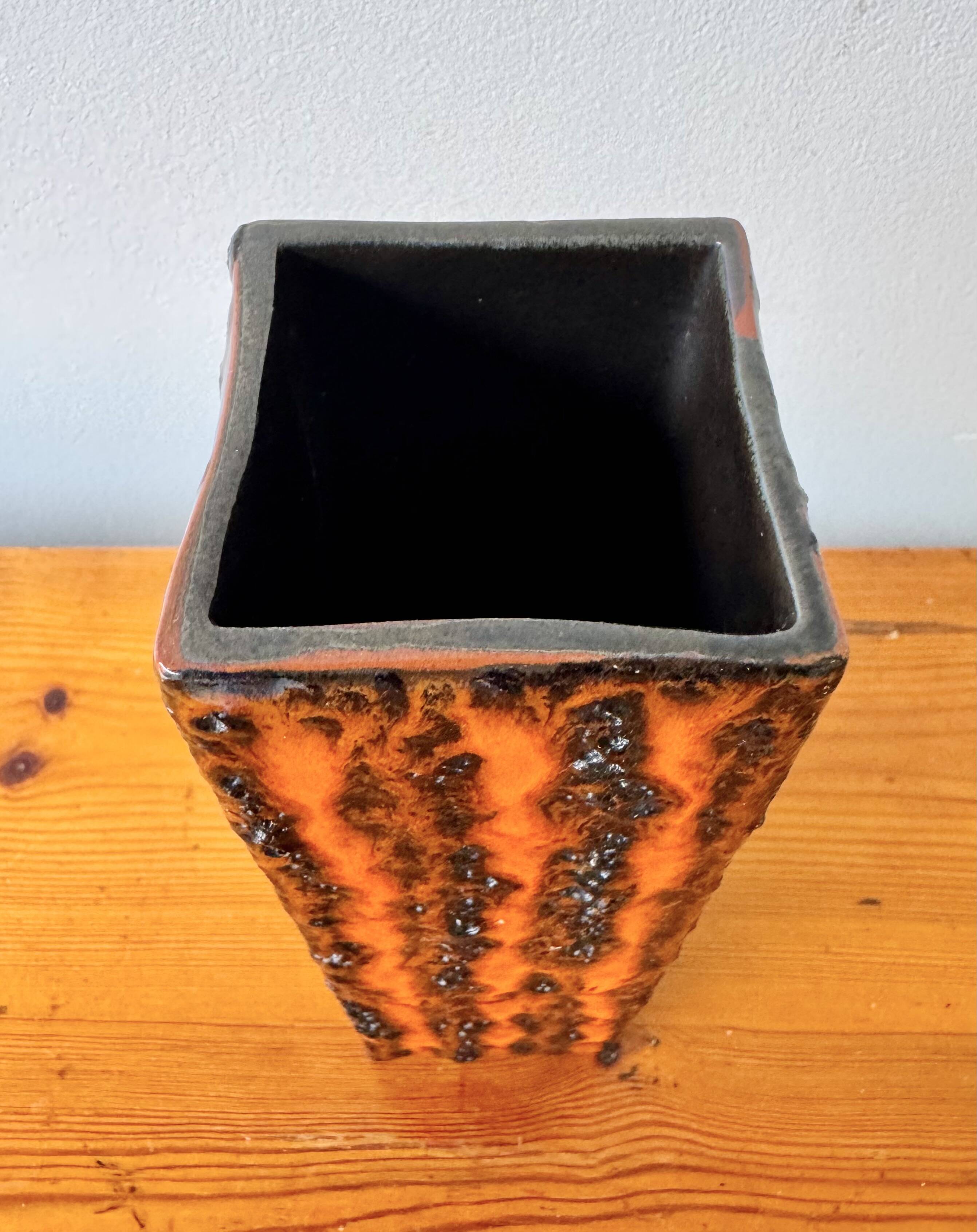 Vintage Orange Square Vase Fat Lava by Scheurich Keramik 423