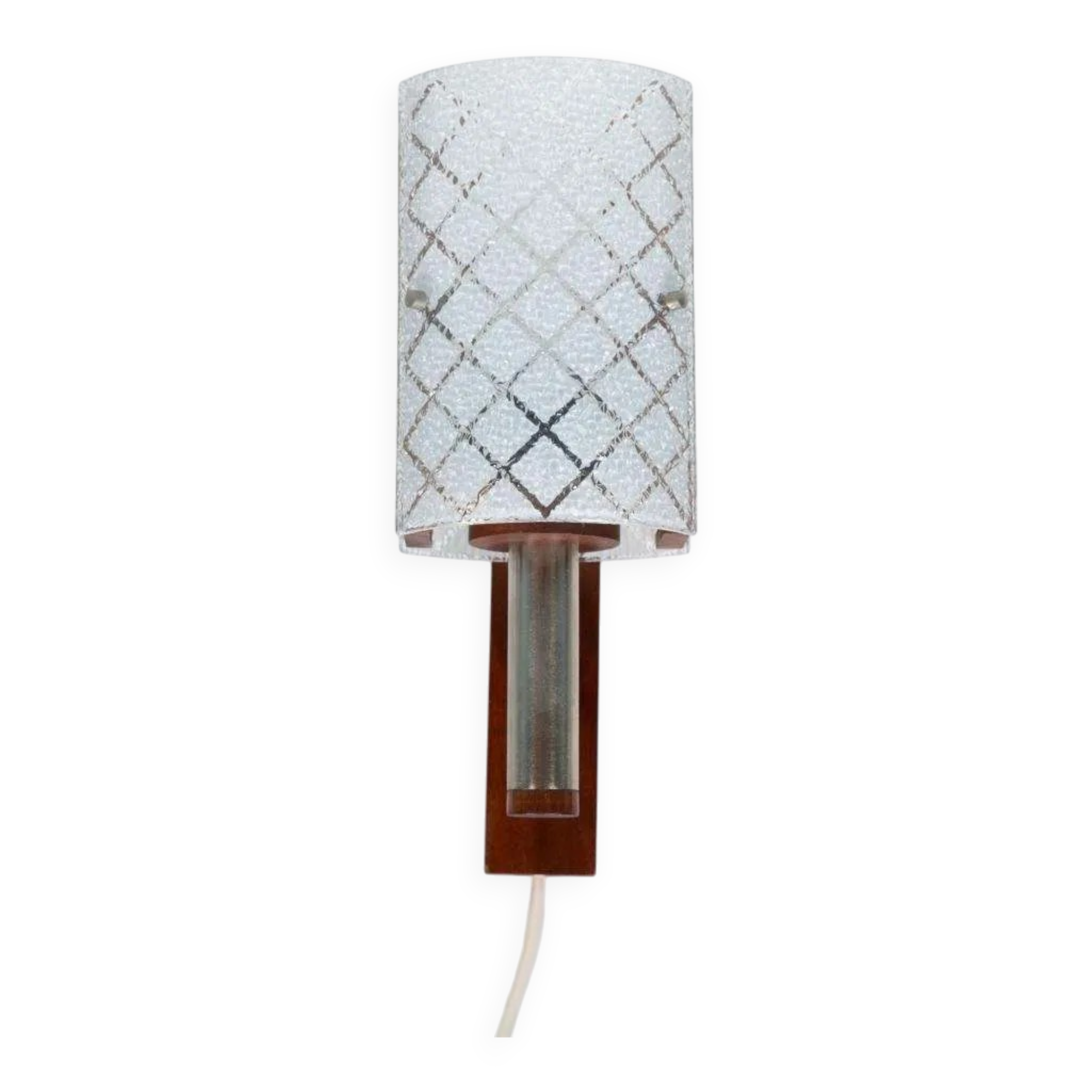 Vintage 1960s wall light, milk glass and bohemian teak.